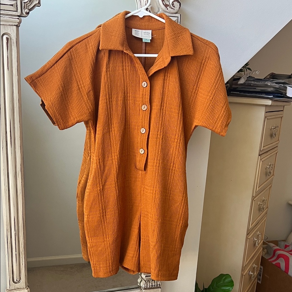 Anthropologie Orange Short-Sleeve Jumpsuit